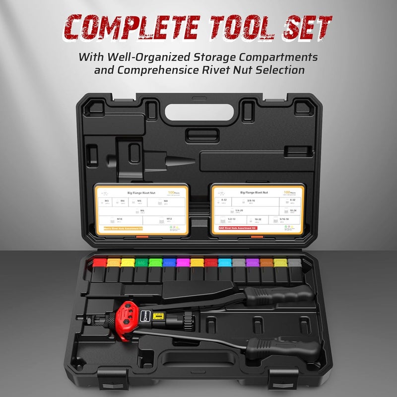 CORWIN Store Stroke Setting Rivet Nut Gun 1003 16-Inch, with Metric and SAE 15 Specifications Mandrels, and 200 Pieces of Rivet Nuts Stored in a Blow Molded Plastic Carrying Case - Image 2